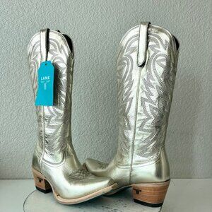Lane SMOKESHOW Womens Cowboy Boots 7 Gold Western Cowgirl Mid Calf Pointed Toe